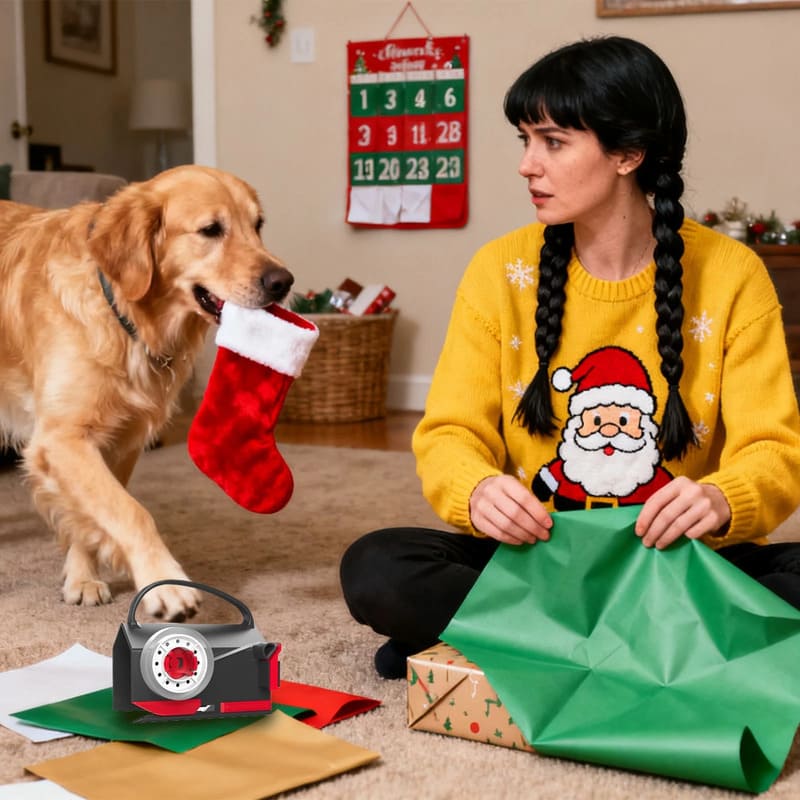 Juego de cortador de papel para envolver ruedas y dispensador de cinta adhesiva 2 en 1