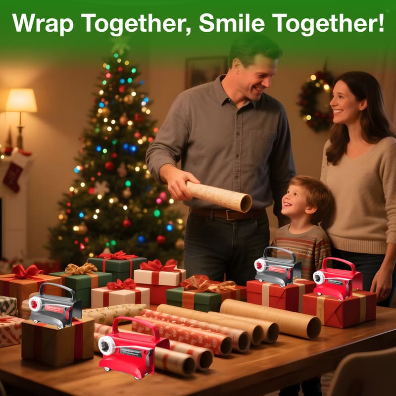 Juego de cortador de papel para envolver ruedas y dispensador de cinta adhesiva 2 en 1
