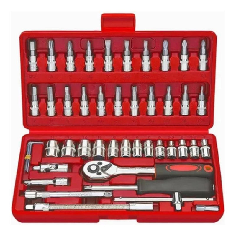 Juego De Herramientas Mecánicas Dados Llaves Acero 46 Pcs