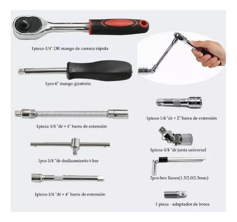 Juego De Herramientas Mecánicas Dados Llaves Acero 46 Pcs