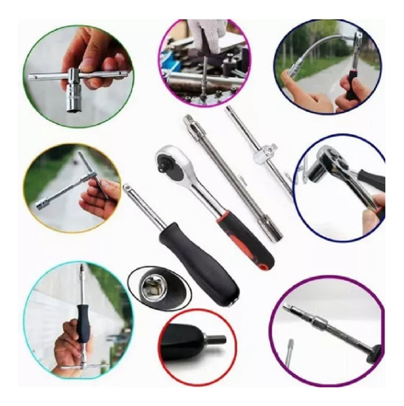 Juego De Herramientas Mecánicas Dados Llaves Acero 46 Pcs