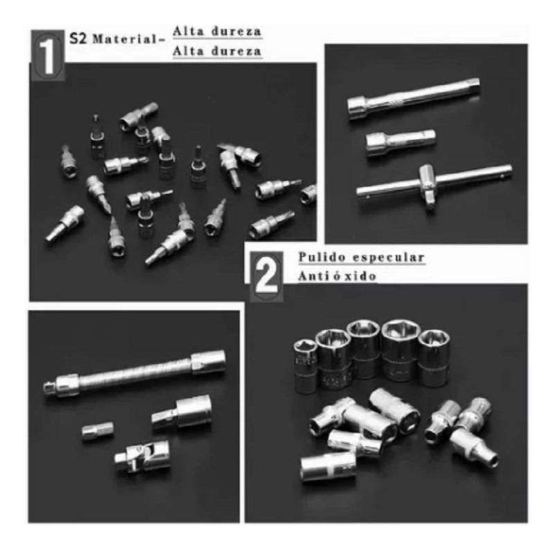 Juego De Herramientas Mecánicas Dados Llaves Acero 46 Pcs